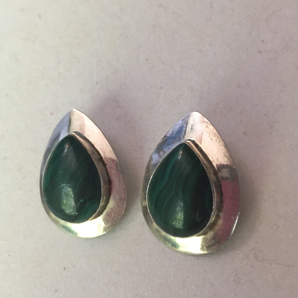 Vintage & signed 925 silver malachite earrings